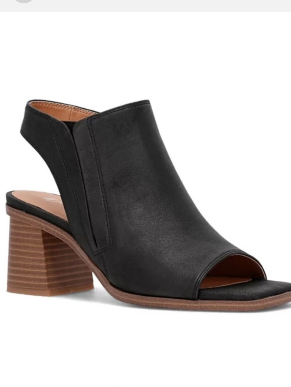 Wonderly Black Peep-Toe Slingback Block Heel Mules